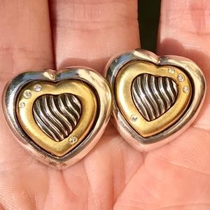 David Yurman Diamond & 18K Cable Heart Earrings